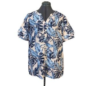 Coral Bay Light Pink and Blue Linen Mix Tropical Shirt Size Large